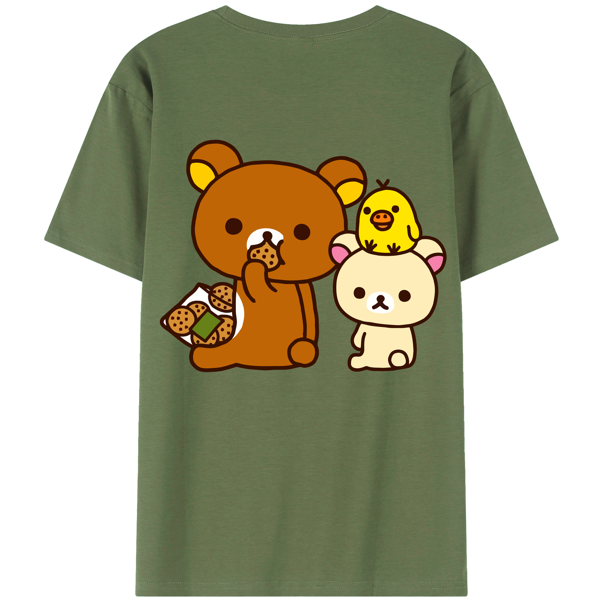 （画像用） リラックマ リラックマ キイロイトリ Rilakkuma Korilakkuma Kiiroitori 綿100％ メンズ半袖Tシャツ（バックプリント） 通気性